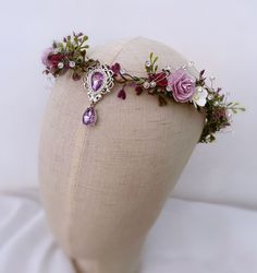 Elven Crown, Purple Fairy Tiara, Elven Circlet with Diamonds, Woodland Crown, Elf Headpiece, Cottagecore Crown with Twigs and Flowers Cottagecore Crown, Elvish Princess, Hobbit Oc, Elf Headpiece, Fairy Tiara, Elven Circlet, Elven Crown, Woodland Crown, Fairy Headpiece