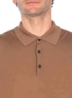 - Brown Peserico virgin wool two-button polo shirt for man - Collar - Long sleeves - Long sleeves - Elastic ribbed trimsComposition: 100% Virgin Wool Formal Merino Wool Collared Tops, Formal Collared Merino Wool Top, Classic Merino Wool Polo Shirt For Work, Classic Collared Tops In Merino Wool, Classic Cashmere Polo Shirt With Polo Collar, Classic Business Polo Sweater With Ribbed Collar, Classic Brown Polo Sweater With Ribbed Collar, Classic Brown Polo Shirt For Work, Classic Wool Collared Polo Shirt