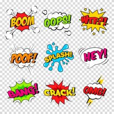 comic speech bubbles on transparent background