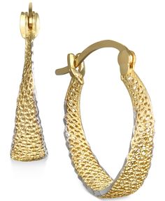 Outlined with brilliant white rhodium-plating these 10k gold textured hoop earrings have that extra special something that makes them your absolute next favorites. Approximate diameter: 1/2". Macy's Hoop Earrings For Formal Occasions, Macy's Hallmarked Earrings, Macy's Tarnish Resistant Earrings, Macy's Gold Hoop Earrings, Gorgeous Jewelry, Mens Gift Sets, Gold Texture, Luxury Gifts, Baby Clothes Shops