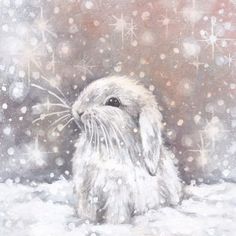 a painting of a rabbit sitting in the snow