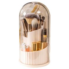 PRICES MAY VARY. 1.Size:9.3in x 4.8in 2.[Waterproof & Dustproof] - With its clear waterproof and dustproof cover, our cosmetic organizer storage keeps your brushes tidy and clean. Say goodbye to cluttered drawers and vanities as it stores lots of brushes with ease. 3.[360-Degree Rotation] - Our makeup brush organizer spins 360 degrees smoothly and steadily, making it easy to access your brushes without wasting any time during your daily makeup routine. 4.[Makeup Brushes within Reach] - Keep your Organize Bathroom Countertop, Daily Makeup Routine, Makeup Holder, Makeup Brush Organization, Lid Organizer, Makeup Brush Holder, Cosmetic Display, Bathroom Countertop, Display Cases