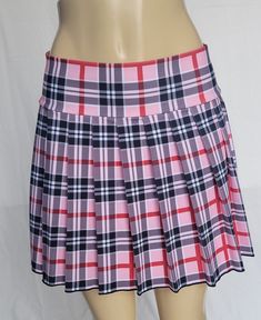 "JUNIOR TO PLUS SIZE \"Strawberry\" PLAID MINI SKIRT 14\"-16\" LONG. TO ENSURE YOU ORDER THE CORRECT SIZE SKIRT, PLEASE READ THIS CAREFULLY; THEN MATCH IT WITH SIZES. ALL OUR SKIRTS ARE ALWAYS MADE WITH A 3\" LONG WAITSBAND + THE LEGNTH OF THE SKIRT. OUR SKIRTS ARE ALL MADE TO ORDER AND THE LENGTH MAY SLIGHTLY CHANGE A FEW CENTIMETERS, BUT WE TRY TO BE AS ACCURATE AS POSSIBLE.  BELOW IF THE FINAL LENGTH OF THE SKIRT. *XSMALL - Waistband measures 28\" around when fully closed. Skirt is 14\" long Trendy Stretch Tennis Skirt For School, Trendy School Skort With Stretch, Trendy Stretch Skort For School, Casual Stretch Mini Skort, Stretch Mini Length Skort For School, Stretch Mini Skort With Lined Skirt, Pink Stretch Skort With Short Inseam, Stretch Mini Skirt For School, Fitted Plaid Tennis Skirt For School