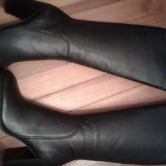 Genuine Leather Boots, Just Reduced. Black Knee-high Boots With Stacked Heel And Square Toe, Black Knee-high Boots With Sculpted Heel And Wide Calf, Black Knee-high Boots With Sculpted Heel For Wide Calves, Classic Black Fitted Knee-high Boots, Black Leather Sole Knee-high Boots For Fall, Black Leather Knee-high Heeled Boots, Black Knee-high Boots With Square Toe And Reinforced Heel, Black Knee-high Boots With Reinforced Heel And Square Toe, Chic Black Knee-high Boots With Leather Sole