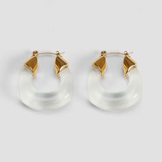 Large Lucite 18k Gold Plated Earrings - GRISÉ NYC 1 Free Earrings, Resin Earrings, Daily Style, Timeless Accessories, Clear Resin, Stainless Steel Earrings, Jewelry Business, Earrings Collection, Gold Plated Earrings