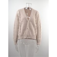 Apricot Button Cable Knit Cardigan Beige Winter Cardigan With Buttons, Winter Beige Buttoned Cardigan, Solid Knitted Button-up Cardigan, Cream Knit Button-up Cardigan, Winter Cream Cardigan With Button Closure, Beige Button-up Cozy Cardigan, Cozy Beige Button-up Cardigan, Cozy Beige Cardigan With Buttons, Cozy Beige Buttoned Cardigan