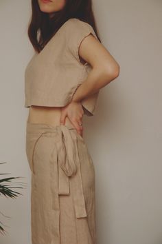 Linen wabi sabi pants Beige Linen Crop Top For Beach, Sleeveless Linen Crop Top For Vacation, Beige Sleeveless Linen Crop Top, Sleeveless Beige Linen Crop Top, Casual Linen Crop Top For Vacation, Casual Beige Linen Crop Top, Beige Linen Crop Top, Casual Linen Crop Top For Loungewear, Cropped Linen Crop Top For Beach