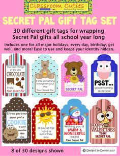 an advertisement for the secret pal gift tag set