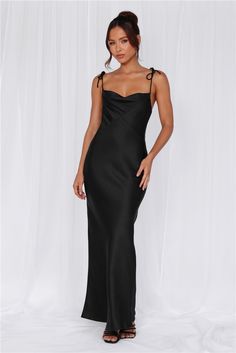 Black Silk Dress, Long Bodycon Dress, Maxi Dress Black, Satin Bridesmaid Dresses, Cowl Neckline