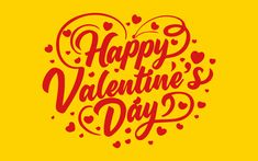 Happy Valentine's Day typography poster on yellow background with heart shape. Free illustration Vector Graphic Yellow Background, Free Illustrations