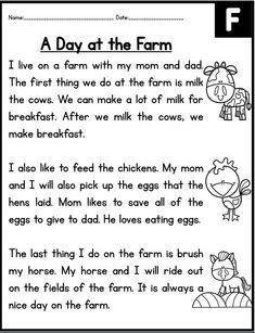 a day at the farm worksheet for kids to practice their writing and reading skills