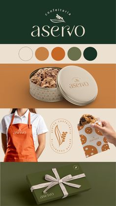 the packaging design for aservo is shown in three different colors, including green and orange