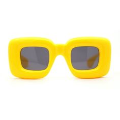 Do you need something funky to wear? Here are unique balloon bubble thick rim large rectangle retro sunglasses. Perfectly oversized unique thick rim for a nerdy geek look. UV400 polycarbonate lenses will protect your eyes from UV rays. Premium composite plastic with reinforced metal hinges. (b730) Size: 5 3/4" (145mm) x 2 5/16" (59mm).  Color: Yellow.  Gender: unisex.  Age Group: adult. Modern Yellow Rectangular Sunglasses, Modern Rectangular Yellow Sunglasses, Rectangular Glass Sunglasses For Parties, Rectangular Glass Sunglasses For Party, Modern Rectangular Sunglasses For Party, Yellow Plastic Sunglasses For Party, Retro Plastic Sunglasses For Parties, Retro Plastic Sunglasses For Party, Trendy Yellow Rectangular Sunglasses