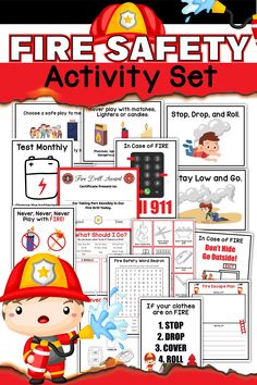 a fire safety activity set with pictures and instructions to help kids learn how to use it