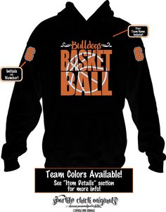 an orange and black hoodie with the words team colors available