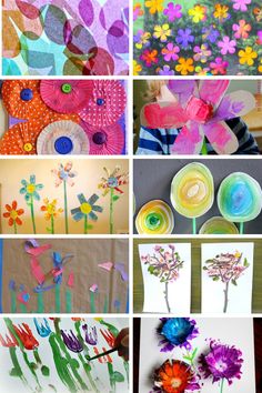 collage of colorful paper flowers and butterflies