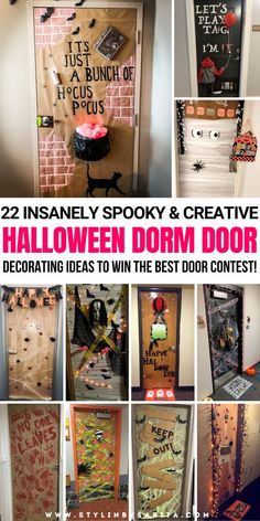 halloween dorm door decorations Decorate Door For Halloween, Halloween Dorm Door Ideas, Dorm Door Ideas, Halloween Door Decorations Contest, Scary Door, Halloween Dorm, Door Decorations College