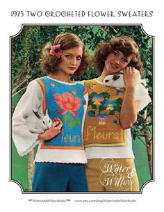 two women wearing sweaters with animals on them and the words, love is knitted in