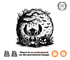 there is no watermark on the purchased image for this halloween design, but it's easy to use