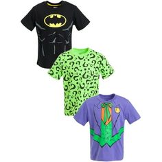 Get your little one ready for an epic, action-packed adventure with this DC Comics Justice League Batman 3 Pack T-Shirts. Gotham City is in trouble, and Batman needs your little heros help to save the day! Join this iconic comic book, animated series, and movie superhero as he battles dubious villains like the Joker, the Riddler, and Two-Face with the help of Alfred and Robin. Afterward, head home in the Batmobile, take off your mask in the Batcave, and see Batman become Bruce Wayne before your Joker Villain, Villain Cosplay, Superhero Emblems, Justice League Batman, Batman Costume, Tuxedo Shirt, Superhero Characters, Batman Joker, Soft Clothes