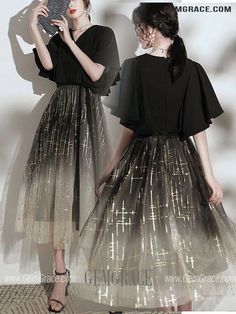 10% off now|Free shipping world-wide. Chic Black Vneck Ombre Tulle Party Dress With Bling at GemGrace. Click to learn our pro custom-made service for wedding dress, formal dress. View #BridalPartyDresses for more ideas. Elegant Ombre Party Dress, Tea Length Homecoming Dresses, Tulle Party Dress, Midi Party Dress, Cheap Homecoming Dresses, Dress With Sequins, Homecoming Dresses Long, Semi Formal Dresses, Bridal Party Dresses