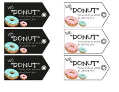 four donuts are labeled with the words we donut, we donut and we donut