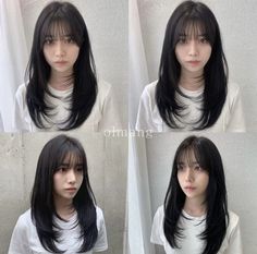 Long Layers With French Bangs, Curtains Bags Hair, Long Hush Cut Straight Hair, Bang Hairstyles Long Hair, Korean Wolfcut, Korean Layers, Korean Haircut Long, Kpop Haircut