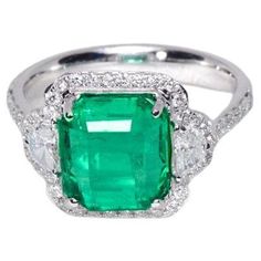 Magnificent 14K 4.35 Ct Emerald&Diamond Antique Art Deco Style Engagement Ring Sapphire Engagement Rings, Emerald Diamond Ring, Sapphire Engagement, Antique Art Deco, Natural Emerald, Emerald Diamond, Engagement Rings Sapphire, White Gold Rings, Art Deco Fashion