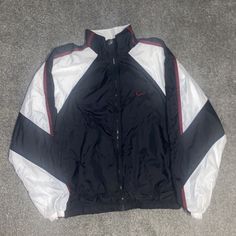 Brand New Condition 90s Style Long Sleeve Track Jacket For Fall, Vintage Black Track Jacket With Pockets, Black Vintage Track Jacket With Pockets, 90s Black Windbreaker With Pockets, 90s Style Black Windbreaker With Pockets, Black 90s Style Windbreaker With Pockets, 90s Style Black Windbreaker For Fall, 90s Style Long Sleeve Windbreaker For Fall, 90s Style Long Sleeve Fall Windbreaker