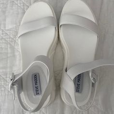 Never Worn Size 10 Steve Madden Platform Sandals. White Sandals With Medium Width, Steve Madden Platform Sneakers, Steve Madden Platform Sandals, Brown Leather Riding Boots, Steve Madden Platform, Steve Madden Sneakers, Brown Wedge Sandals, Strappy Sandals Flat, Bachelorette Outfits