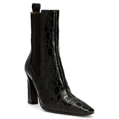 Crocodile-print leather Chelsea boots with elongated square toe, elastic insert on either side and metal detail on the heel. Men Slides, Crocodile Print, Metal Detail, Back Bag, Leather Chelsea Boots, Pumps Flat, Flat Boots, Printed Leather, Shoe Sale