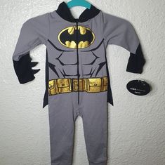 Toddler Batman Halloween Costume Or Pj Set . New With Tags ~ 2t Fitted Long Sleeve Cartoon Print Onesie, Fitted Cartoon Print Onesie For Playwear, Fitted Character Print Onesie For Playwear, Fitted Onesie With Character Print For Playwear, Yellow Onesie With Cartoon Print For Playtime, Yellow Cartoon Print Onesie For Playtime, Playful Fitted Yellow Onesie, Fitted Cartoon Print Onesie For Playtime, Playful Character Print Bodysuit For Playwear