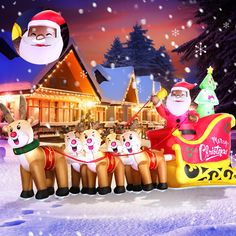 an animated christmas scene with santa and his reindeer sleigh