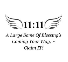 the words 11 11 are written in black on a white background with an angel wing