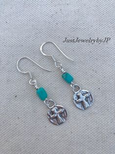 Artisan Sterling Silver, Turquoise Earrings, Boho Southwest, Cross Charm