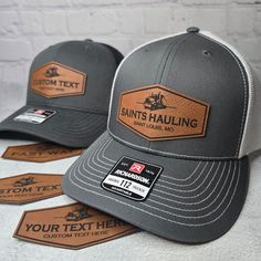 Custom Trucker Hats with your custom text and our Semi Truck Design. Adult size L/XL with adjustable snapback so "One Size Fits Most." Custom patch hats for your Truck Driver/Freight/Hauling Business! We can also do approved custom logos. Shoot us a message with an image of your logo and we will let you know if we can laser engrave it. We offer the best hats in the business, PERIOD! Richardson 112 Truckers. Our patches are AMERICAN MADE. We make our patches in Branson, Missouri U.S.A. You will l Customizable Trucker Baseball Cap With Flat Brim, Customizable Trucker Hat With Flat Brim For Outdoor, Curved Bill Hat With Custom Logo For Outdoor, Customizable Flat Brim Trucker Hat For Outdoor, Customizable Custom Baseball Cap With Curved Bill, Trucker Hat With Custom Logo And Curved Brim, Outdoor Trucker Hat With Custom Logo And Curved Brim, Trucker Hat With Curved Brim And Custom Logo, Outdoor Trucker Hat With Curved Brim And Custom Logo