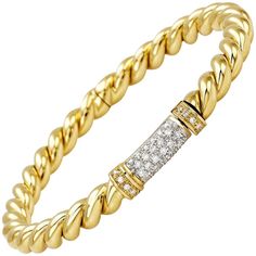 Rope bangle in 18 kt yellow gold and white diamonds This is a traditional collection in Micheletto the total weight of the gold is gr 22.40 the total weight of the white diamonds is ct 0.58 - color GH clarity VVS1 STAMP: 10 MI ITALY 750 The full set is available Luxury Jeweled Yellow Gold Bangle, Luxury Traditional Stamped Cuff Bracelet, 21 Grams, Beaded Rope, Womens Jewelry, Bangle Designs, White Diamonds, Leather Jewelry, Gold Bangles