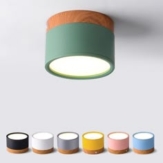 an overhead light with five different colors on it