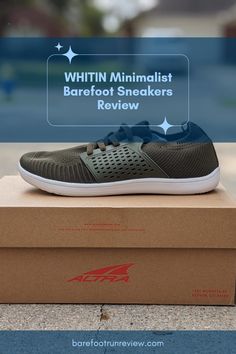 Review of WHITIN Wide Minimalist Barefoot Sneakers highlighting their lightweight cushioned design and benefits for runners. Featuring one image.