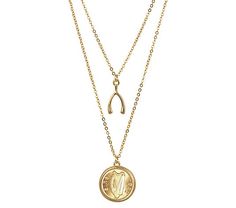 Irish Half Penn y Harp Wishbone Double Chain N ecklace - QVC.com The Harp, Double Chain Necklace, American Coins, Penny Coin, Double Strand Necklace, Double Chain, White Gift Boxes, Coin Necklace, Coin Pendant