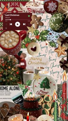 a collage of christmas cookies, hot chocolates, and other holiday treats is featured