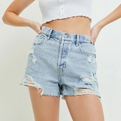 Distressed Denim Mom Shorts, Brand New From Pacsun Button Up Fly Cutoff Raw Hem Cut, Medium Wash Denim With Slight Stone Washed Vibe Vintage Wide Leg Fit Is So Flattering Fits Slightly Large (See Measurements), Good For A 25-26 Item Measurements -Inseam: 2” -Rise: 11.5” -Waist: 13” Across Model Measurements Height: 5’0’’ / Waist: 26 In. / Hips: 35 In. / Bust: 32 In. / Shoulders: 14 In. / Inseam: 24 In. #Trendy #Distressed #Pacsun #Highrise #Denimshorts Trendy High Rise Summer Jeans, Trendy High Rise Jeans For Summer, Trendy Denim Blue Jeans For Summer, Casual High Rise Jeans For Summer, Trendy Ripped Bottoms For Everyday Wear, Trendy Distressed Summer Jeans, Trendy Medium Wash Summer Jeans, Summer Distressed Medium Wash Jeans, Summer High Rise Relaxed Fit Jeans