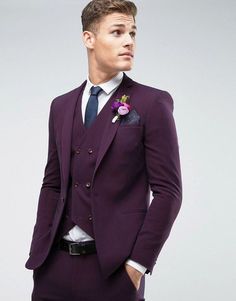 Men Suit Wedding, Tuxedo Wedding Suit, Asos Wedding, Purple Suit, Purple Suits, Pants Gift, Suit Bag, Wedding Suits Groom, Wedding Groomsmen