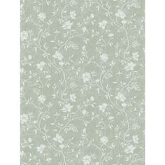 a light green wallpaper with white flowers on it