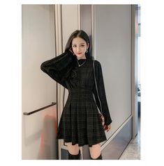 Look elegant and mysterious in this gothic plaid high-waisted mini dress with long lantern sleeves. crafted from soft and durable polyester fabric, this dress is perfect for making an impression at any event. shop now to get this amazing style! Black Long Sleeve Plaid Dress, Black Fitted A-line Plaid Dress, Black Fitted Long Sleeve Plaid Dress, Fitted Black Knee-length Plaid Dress, Fitted Black Plaid Long Sleeve Dress, Fitted Black Plaid Dress For Fall, Gothic Long Sleeve Mini Dress For Fall, Gothic Mini Length Dresses For Fall, Gothic Long Sleeve Mini Dress For Winter