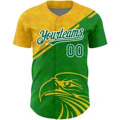 a green and yellow baseball jersey with an eagle on the front, that says your team's 00