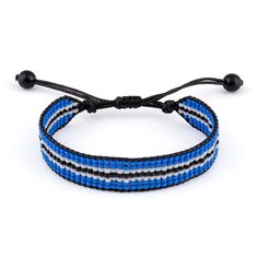 Flaunt your love for Botswana with this stylish and adjustable rope bracelet. Crafted with intricate threading techniques, this boho-chic accessory features the iconic blue, black, and white stripes of the Botswana flag. Perfect for both women and men, this versatile bracelet can be easily adjusted to fit most wrist sizes, making it a comfortable and fashionable addition to your everyday look. Whether youre a proud Botswana native or simply appreciate the countrys vibrant culture, this bracelet is a subtle yet meaningful way to showcase your connection. Measuring approximately 6-8 inches (15-20 cm) in circumference, this durable and lightweight bracelet is ideal for casual or semi-formal occasions. Embrace the spirit of Botswana with this eye-catching accessory. Adjustable Black Woven Friendship Bracelets, Casual Woven Jewelry As Gift, Casual Woven Jewelry As A Gift, Adjustable Woven Friendship Bracelets, Adjustable Woven Beaded Bracelets As Gift, Adjustable Woven Beaded Bracelets For Gifts, Casual Black Woven Friendship Bracelets, Trendy Woven Bracelet Jewelry, Bohemian Wrap Bracelet With Adjustable Length As Gift