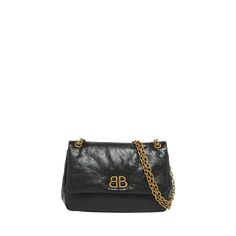 Balenciaga "Monaco" shoulder bag in calfskin leather  Sliding chain shoulder strap Flap top with magnetic closure  Exterior, one slip pocket under flap Interior, one zip pocket  Approx. 8.7"H x 9.8"W x 4.7"D Made in Italy Evening Flap Bag With Soft Leather And Double Flap, Everyday Luxury Flap Bag With Chain Strap, Soft Leather Double Flap Evening Bag, Luxury Double Flap Evening Bag In Soft Leather, Leather Business Bag With Chain Detail, Business Leather Bag With Chain Detail, Everyday Luxury Double Flap Shoulder Bag With Chain Strap, Everyday Double Flap Shoulder Bag With Chain Strap, Chic Double Flap Flap Bag With Chain Strap