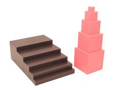 a pink and brown set of steps next to each other