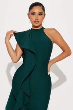 Available In Hunter. Bandage Midi Dress High Neck Sleeveless Ruffle Drape Detail Back Zipper Stretch 92% Polyester 8% Spandex Imported | Raylin Bandage Midi Dress in Hunter size Medium by Fashion Nova Sleeveless Bandage Dress For Prom, Green Sleeveless Halter Dress For Prom, Green Sleeveless Halter Dress For Wedding, Sleeveless Green Halter Dress For Wedding, Green Fitted Halter Dress For Wedding, Fitted Green Halter Dress For Wedding, Sleeveless Bodycon Dress For Wedding, Sleeveless Bandage Dress For Summer Wedding, Sleeveless Halter Dress With Ruffles For Wedding